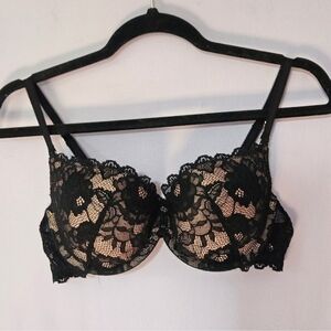 Vintage: Victoria's Secret Black & Tan Lacy Balconet Bra, Size 36C